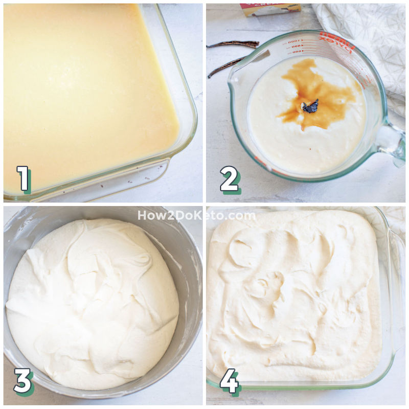 4 step photo collage showing how to make low carb vanilla ice cream