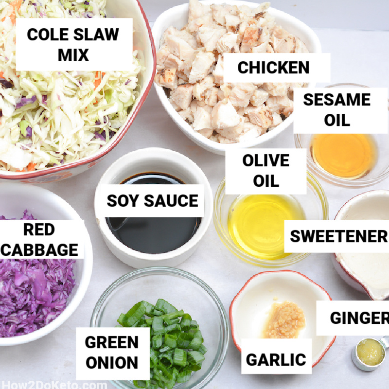 Keto Asian Chicken Salad Ingredients, with text labels
