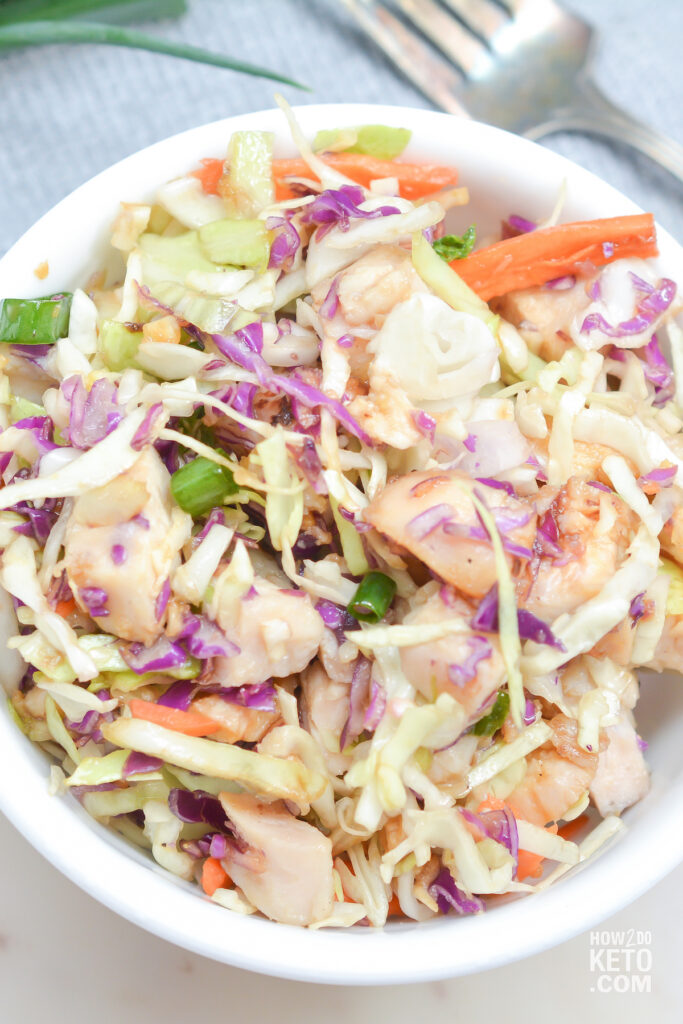 Asian chopped chicken salad in bowl