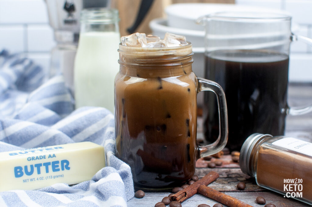 Keto Iced Coffee and all the ingredients needed to make it