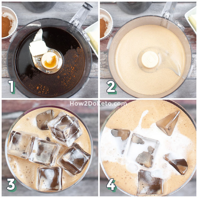 Keto Iced Coffee step by step - 4 photo collage