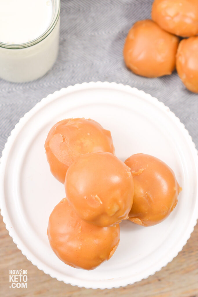 Glazed Peanut Butter Donut Holes viewed from above