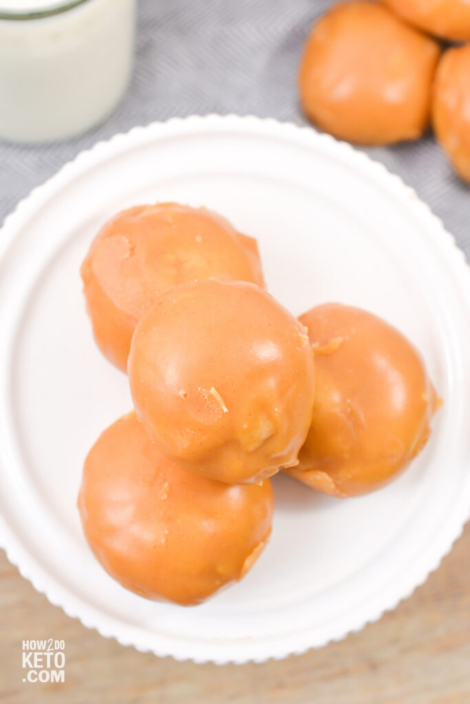 A stack of Four Keto Peanut Butter Donut Holes