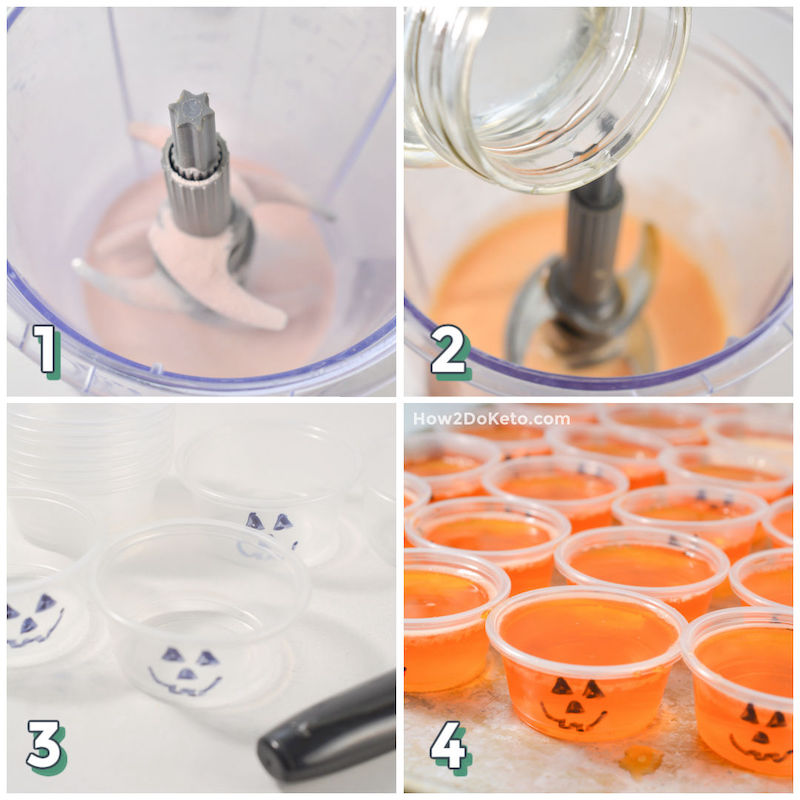 4 step photo collage sowing how to make keto Halloween jello shots
