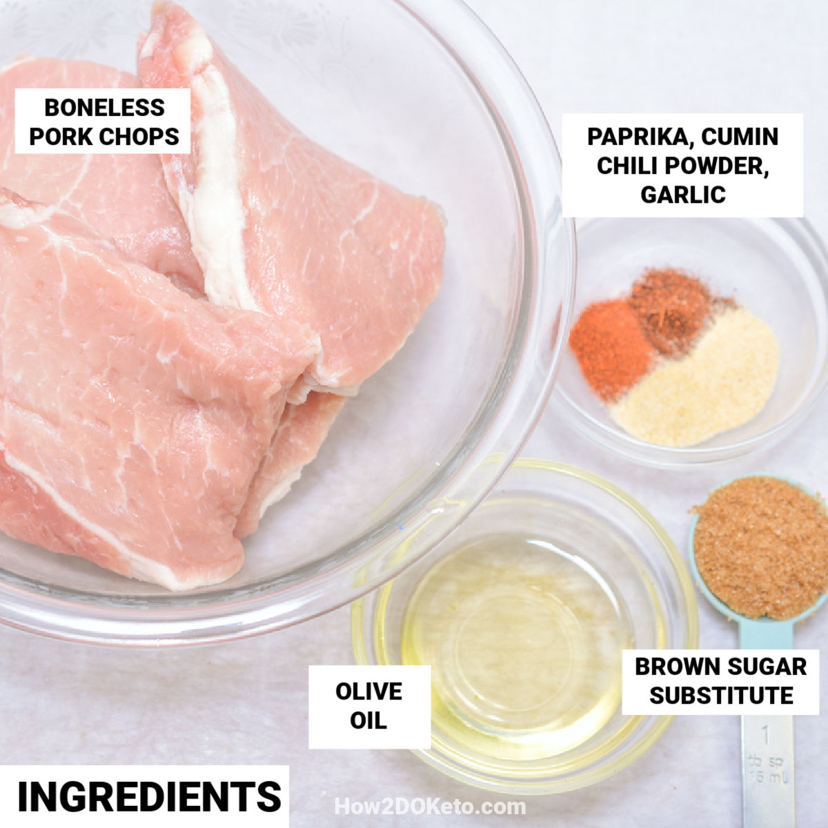 Air Fryer Pork Chops Ingredients, with text labels