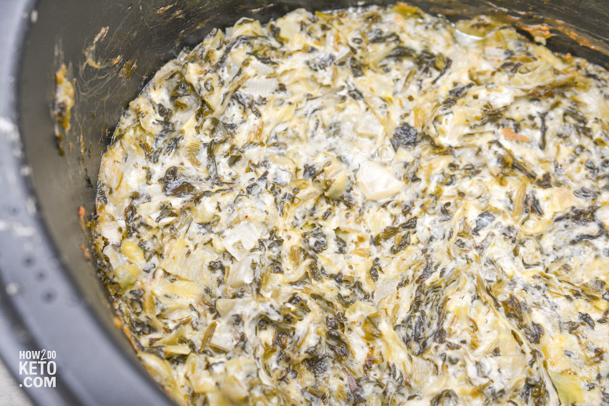 Fully Cooked Keto Crockpot Spinach Artichoke Dip