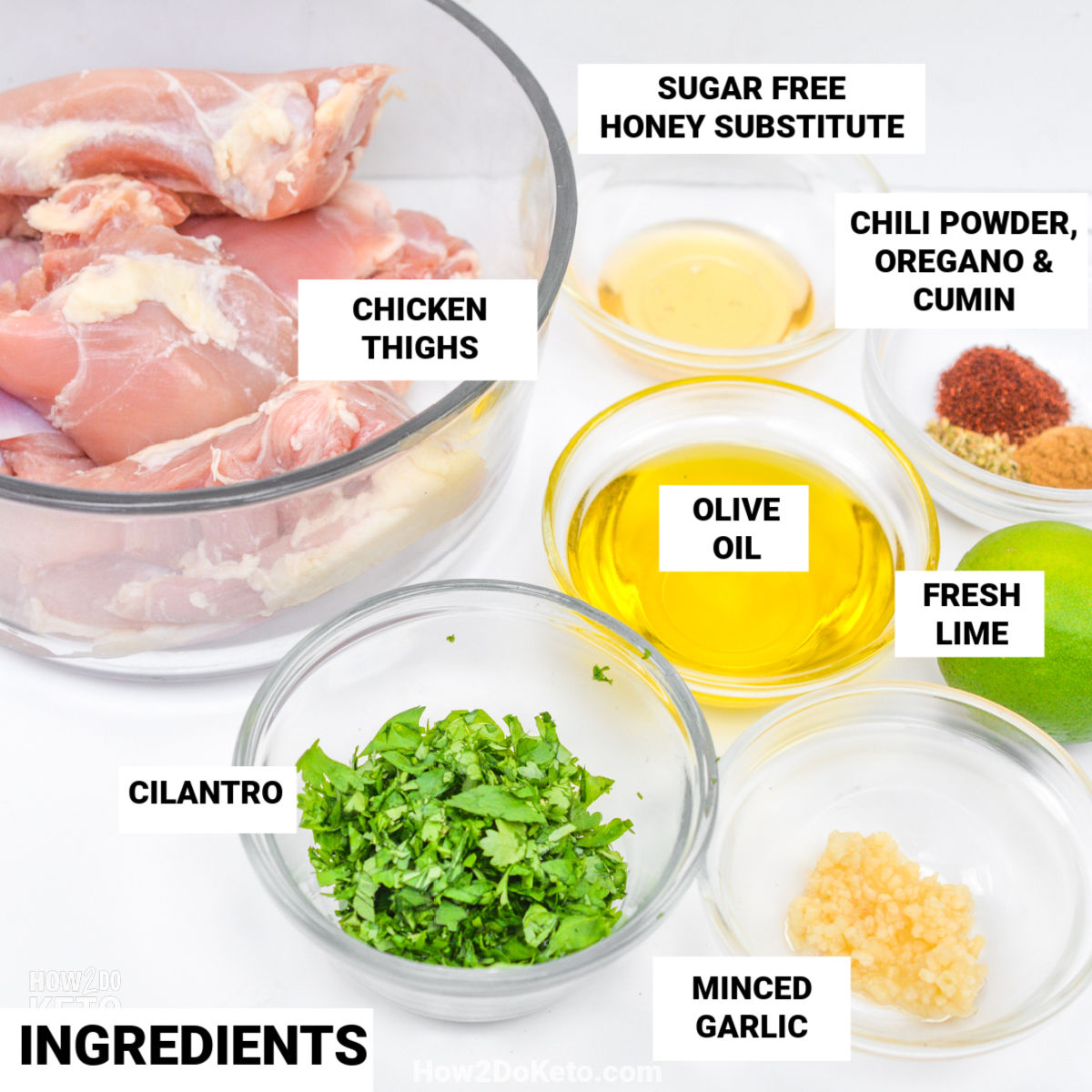 Keto Cilantro Lime Chicken Thighs Ingredients, with text labels