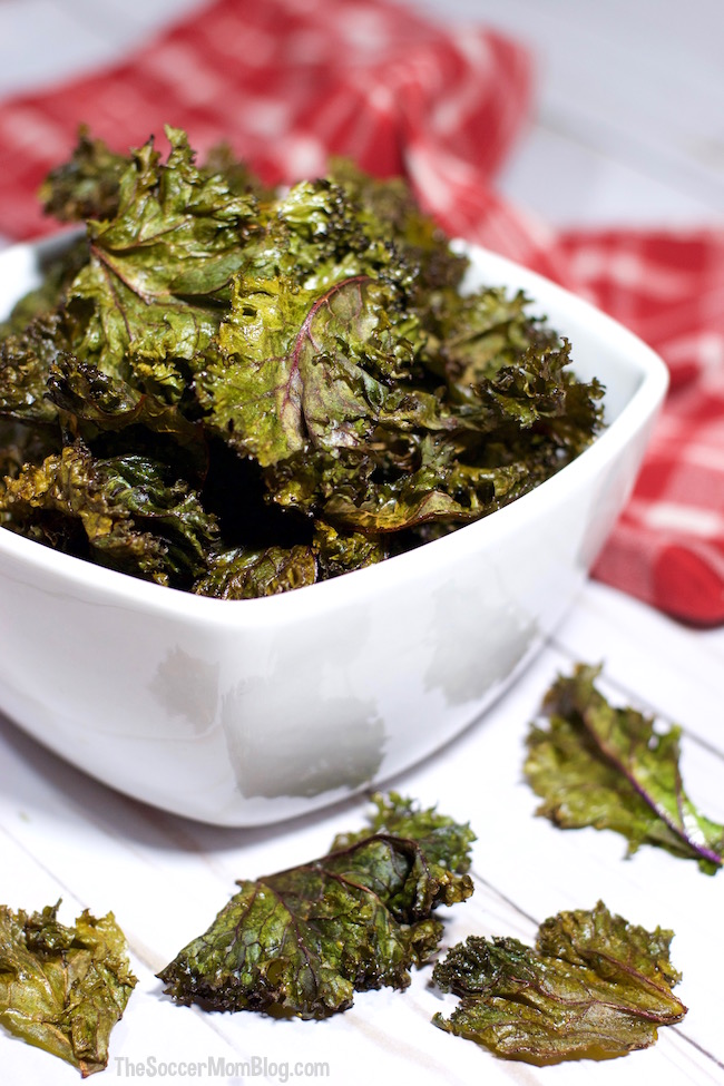 bowl of homemade kale chips.