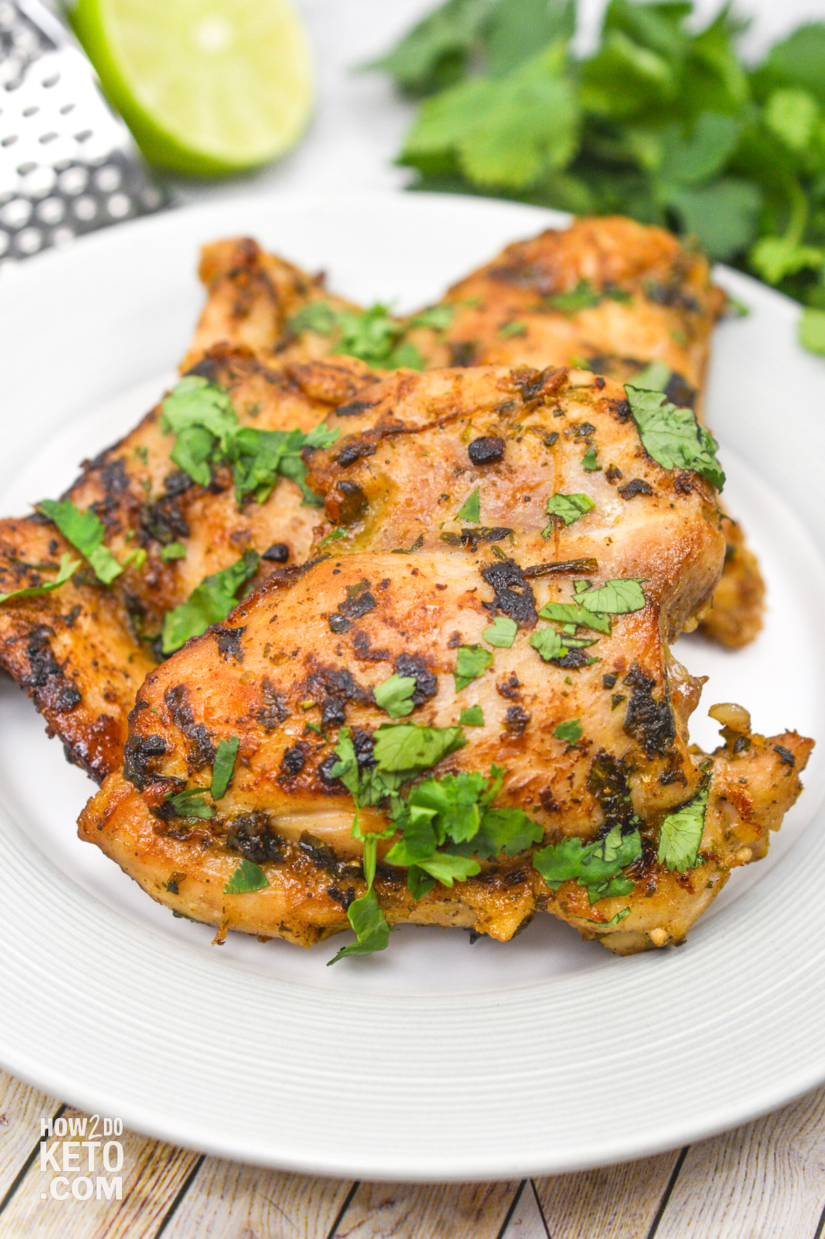 grilled chicken thighs with cilantro.