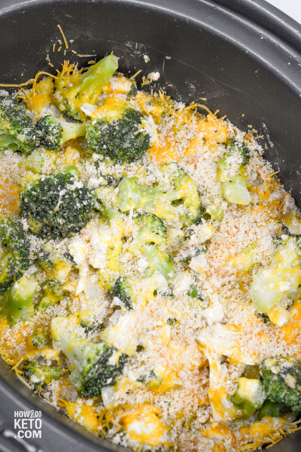 cheesy broccoli in a slow cooker.